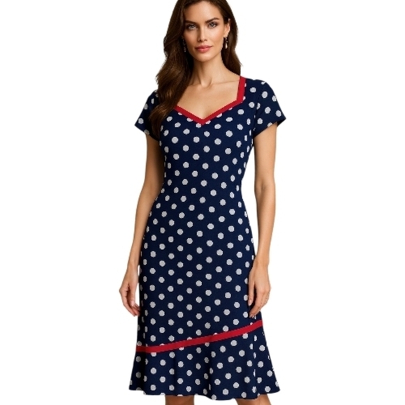 Ile New York Dresses & Skirts - ILE New York Navy Polka Dot Fit & Flare Dress – Size 16.